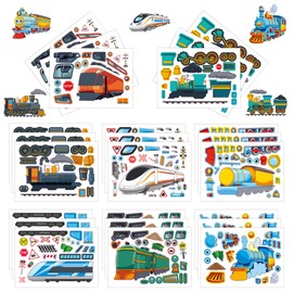 Conzon 24PCS Make Your Own Cartoon Train Stickers, Mix and Match Sticker Party Games, High-Speed Train Make a Face Stickers DIY Crafts for Party Supplies School Activity Reward Birthday Gifts