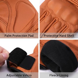 Harssidanzar Men's Motorcycle Gloves Winter Genuine Leather Full Finger Touchscreen Thermal Lined with Thinsulate Waterproof Motorcycles Motorbike Riding Gloves KM048,TAN,Size S