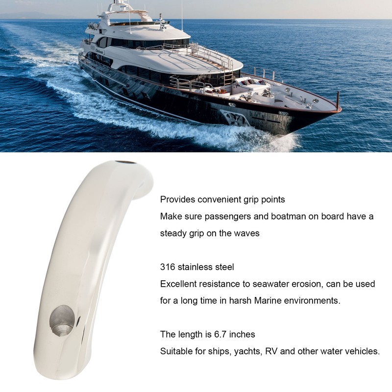 6.7in Marine Handrail 316 Stainless Steel Polished Grab Handle for