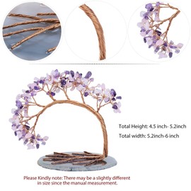 Nupuyai 4.5-5.2" Copper Wire Healing Crystal Money Tree for Good Luck Agate Slice Base Bonsai Crystal Stone Tree Decor for Home Office, Amethyst & Rose Quartz