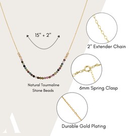 Annika Bella Tourmaline Bar Gold Necklace for Women, Length 15-17 Inches, Gemstone Beaded Short Necklaces, Dainty Gift for Her