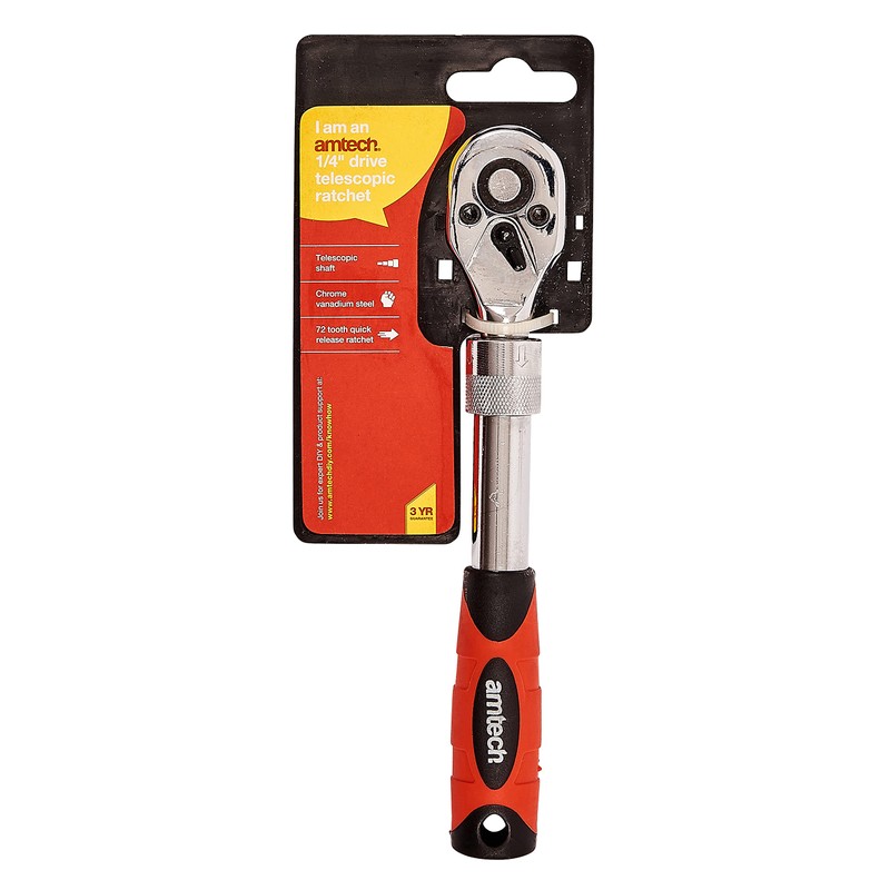 Amtech - 1/4in Telescopic Ratchet Handle, extends to 240mm, 72T