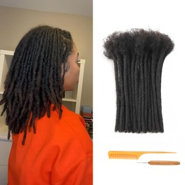 Dreadlock Extensions Human Hair 100% Human Hair for Man/Women/Kids Full Handmade Permanent Loc Extensions Can Be Dyed Bleached Curled Twisted Soft Dreadlocks (0.4cm Thickness 6 Inch 30 Strands, 1B)