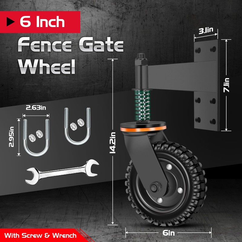 6 Inch Heavy Duty Fence Gate Wheel - 500lb Capacity