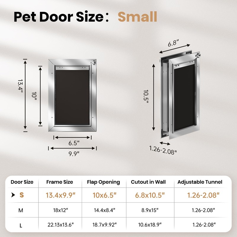 Aluminum Cat Door Interior Door, Pets Up to 22 lb