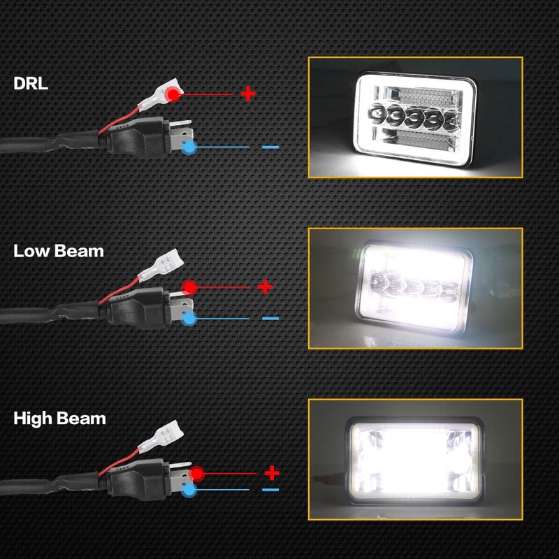 BESTZHEYU 4x6 LED Headlights Pair with Hi-Lo Beam DRL for
