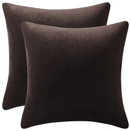 DEZENE Decorative Pillow Cases 20x20 Chocolate Brown: 2 Pack Cozy Soft Velvet