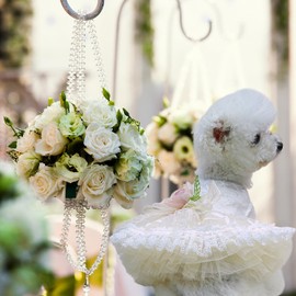 FLAdorepet Luxury Rose Lace Dog Dress with Leash Ring,Pet Bride Costume Clothes for Small Dogs Girls,Formal Dog Wedding Party Dresses Apparel (White, Large(Chest 17.3"|Weight 10-12Lbs))