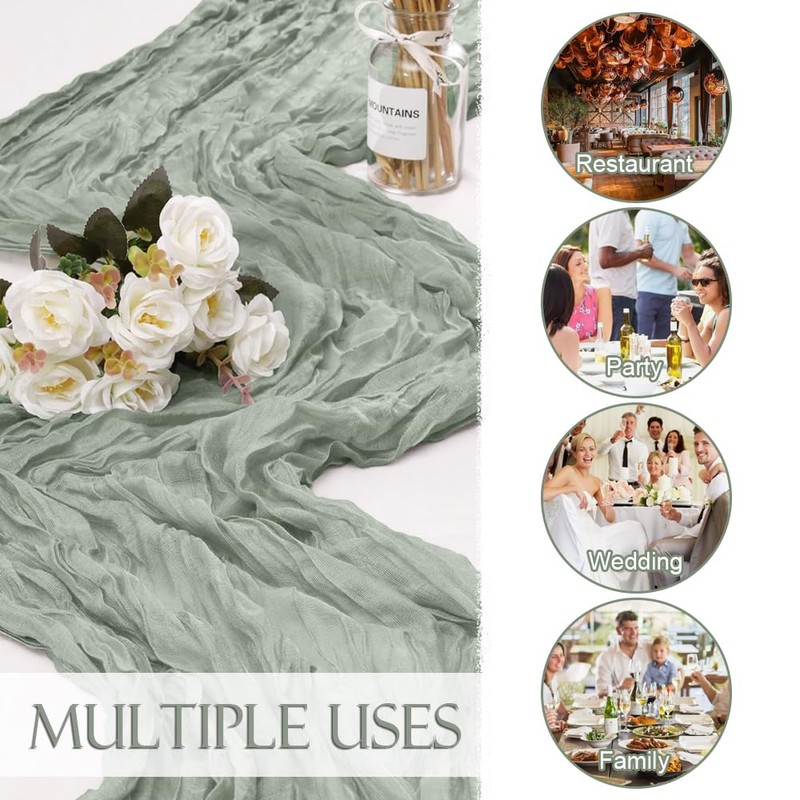 Bieiyhe Cheesecloth Table Runner, Mint Green, 90 x 300 cm,