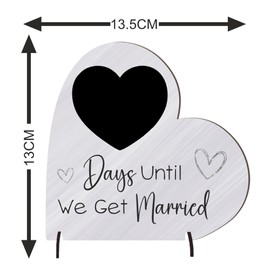 Wedding Countdown Plaque - Medium MDF Wood Heart-Shaped Keepsake - Days Until We Get Married with Optional Chalk Pen (Grey, with Pen)