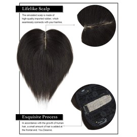 Rose bud Human Hair Toppers Hair Pieces with Thinning Hair Clip in Topper Hair Extensions Real Wiglet Hair Pieces 6 Inch Dark Brown