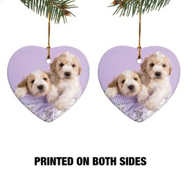 GRAPHICS & MORE Spoodle Cockapoo Puppies Dogs Wicker Basket Heart-Shaped Porcelain Holiday Christmas Tree Ornament - 2.8"