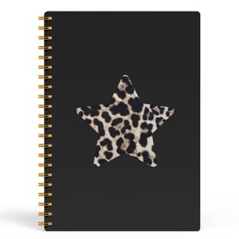 FISWAFY Trendy Leopard Star Notebook, Cheetah Print Journal, Funky Preppy Journal for Writing, Girly Office Supplies, Black and Leopard Aesthetic Spiral Notebook, 5.5x8.3 Inch 553