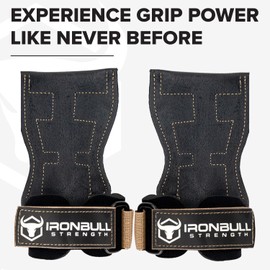 Weight Lifting Grips with Wrist Straps for Weightlifting - Lifting Straps Hooks Wrist Support - Workout Gloves, Wrist Wraps for Weightlifting, Gym Straps, Deadlift Straps (Medium, Black/Tan)