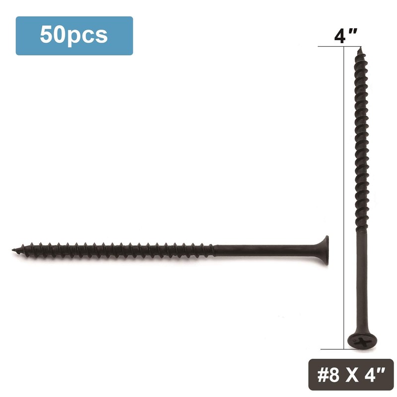 #8 x 4" Wood Screw 50PCS Black Phosphate Coated Stainless