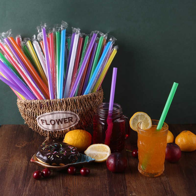 [Individually Wrapped] ANGLED TIPS 100 Pcs Disposable Jumbo Smoothie Straws,
