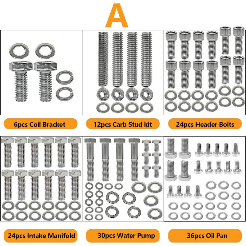 304 Stainless Steel Small Block Hex Bolt Kit Compatible with
