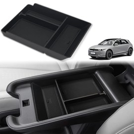 BestEvMod for Ioniq5 Armrest Storage Box Center Console Organizer Tray Interior Accessories with Rubber Black Trim Compatible with Hyundai Ioniq 5 2022-2025 Accessories(V2)