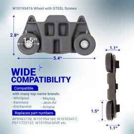 BlueStars UPGRADED W10195416 Dishwasher Lower Dish Rack Wheel - Compatible with KitchenAid Whirlpool Kenmore Dishwashers - Replaces AP5983730 W10195416V PS11722152 - PACK OF 4