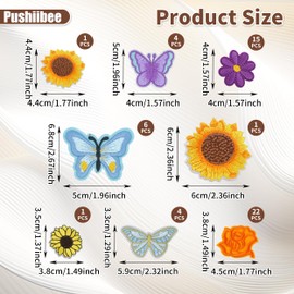 54Pcs Flowers Butterfly Iron On Patches, Assorted Styles Mini Flowers Iron On Patches, Small Iron On Patches Floral Applique Patches Butterfly Embroidered Patches for Backpacks Clothes Jeans