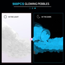 900pcs Glow in The Dark Rocks Outdoor Decorations Stones Small Luminous Pebbles Indoor/Outdoor Decor for Garden Fish Tank Aquarium Planter Walkway - White