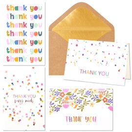 Crisky 4 Assortment Colorful Thank You Cards (50 pack) with Envelopes, for Kids and Adults, Birthday, Baby Shower, Bridal Shower, Wedding, Graduation