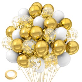 White and Gold Confetti Balloons White Gold Metallic Latex Balloons White Gold Party Balloons White and Gold Wedding Decorations 50 Pcs 12 Inch Glitter Gold Confetti Balloons Party Decorations