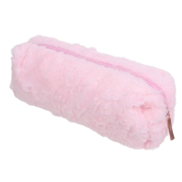 PSOWQ Plush Pencil Case for Girls, Soft Pencil Case, Fluffy Pencil Case, Furry Plush Pencil Case, Cute Pencil Case for School and Office - Dark Pink, pink