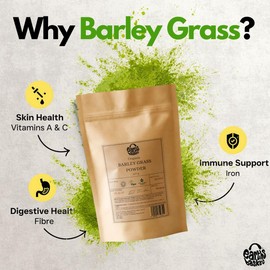 Earths Basket Organic Barley Grass Powder - 100% Pure - Grown in Germany - Vegan, Raw, Nutrient-Dense Superfood - High in Fibre, Iron & Vitamin C - 200g