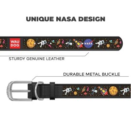 UD_Design Black Leather Dog Collar for Small Medium Large Dogs 8-11 Neck Size 1-2 Wide with NASA Buckle for Boy Girl Puppy