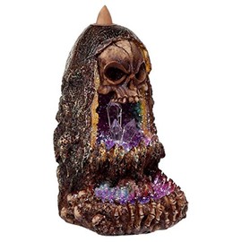 Puckator Skull Crystal Cave LED Backflow Incense Burner - Home Zen Meditation Decor Accessories - Incense Waterfall Cone Burner Spiritual Feng Shui Gothic Goth Relaxation Gifts Gift - Desk Ornaments