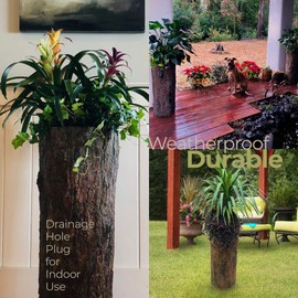 Bushy Box 🌳 Large Hollow Log Planter. Outdoor Garden, Yard & Porch Pot. Tall Tree Stump Well Pump Cover. Weatherproof, Rustic, Natural Looking Deck & Patio Decor. Better Than a Fake Rock.