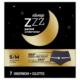 Always ZZZs - Ropa interior desechable para mujer, talla S/M, color negro, a prueba de fugas, 7 unidades