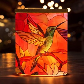 Stained Glass Hummingbird Candle Jar with Tea Light, Colorful Bird Flower Tealight Candle Holders with Battery Operated,Trinket Jar Inspiration Tea Light Holder for Home Decoration