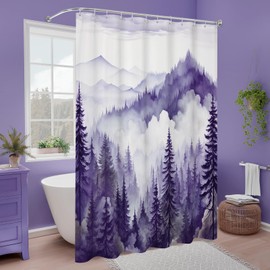 Litabel Purple Misty Pine Forest Shower Curtain, Mountain Foggy Woodland Scenery Tree Shower Curtains for Chic Rustic Bathroom, Abstract Modern Waterproof Nature-Themed Decor, 72x72 Inches