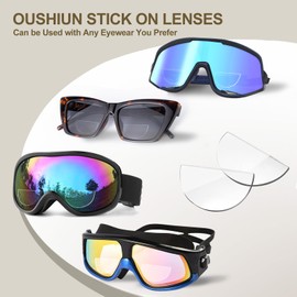 OuShiun 2 Pack Stick on Reading Glasses Clear Magnifying Bifocal Lenses Convert All Glasses into Readers, Reused, Waterless (+1.5)