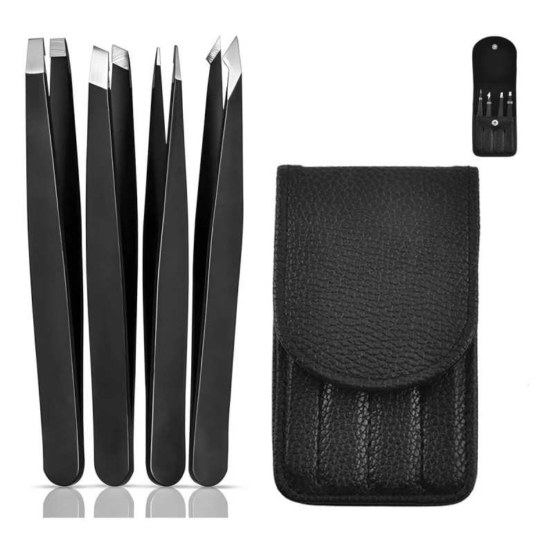 Pinzas De Cejas Profesionales De Acero Inoxidable 4 Piezas Negro