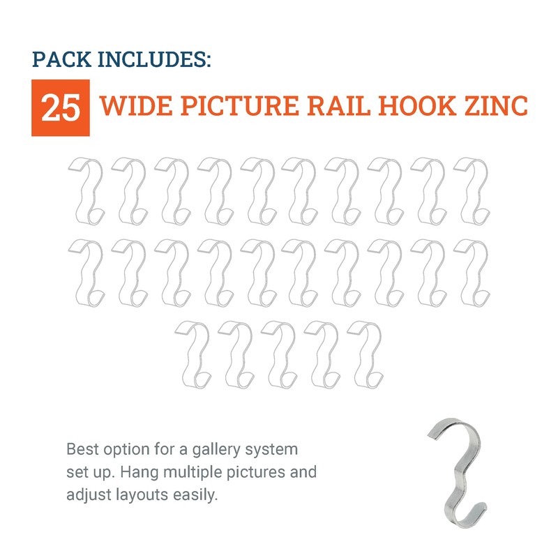 Picture Rail Hooks Silver Finish - 25 Pack - Picture