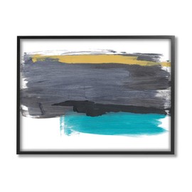 Stupell Industries Abstract Brush Strokes Yellow Blue Grey, Designed by Bronwyn Baker Black Framed Wall Art, 11 x 14