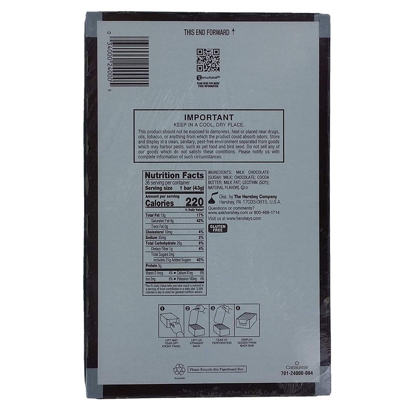 Hershey Milk Chocolate 1.55 oz, 36/Box