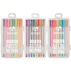Tinc Scented Gel Pens | 3 Sets of 8 | Fluorolicious, Glitterarty, & Pastelicious | 24 Fruity Fragranced Liquid Gel Pens with Carry Cases | Fun Neon, Glitter, & Pastel Colours for Kids, Boys & Girls