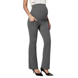 Ewedoos Maternity Pants for Women Stretchy Maternity Clothes Over The Belly Pregnancy Dress Work Pants with Pockets Grey