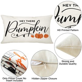 Ohok Decorative Autumn Cushion Cover, 30 x 50 cm, Polyester Linen Pumpkin Motif Decorative Cushion Covers, Decorative Sofa Cushion, Couch Cushion Cover Set for Bedroom, Living Room, Sofa, Couch, Car
