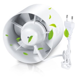 Eulenke Pipe Fan 100 mm Inline Extractor Fan 130 m3/h Pipe Fan with Backflow Flap and EU Plug, High Quality, Quiet, for Bathroom, Toilet, Kitchen, Greenhouse, Tent, Garage, White