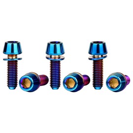 Wanyifa Titanium Ti Allen Hex M5x16 18mm Tapered Head Bolt with Washer Screw for Bicycle Stem Parts Pack of 6 (Burnt Blue, M5x16mm)