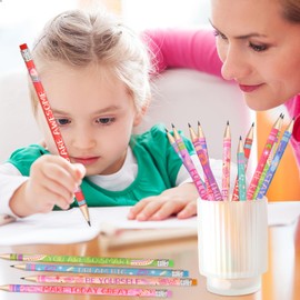 Fancy Land 50 Pcs Inspirational Pencils Motivational Sayings Wooden Pencil with Eraser Macaroon Pencils Classroom School Teacher Award for Kids