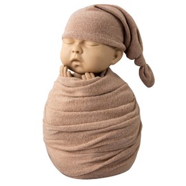 Coberllus Newborn Photography Props Boys Girls Hat with Wrap Photo Props Blanket Newborn Posing Fabric Set (Khaki)