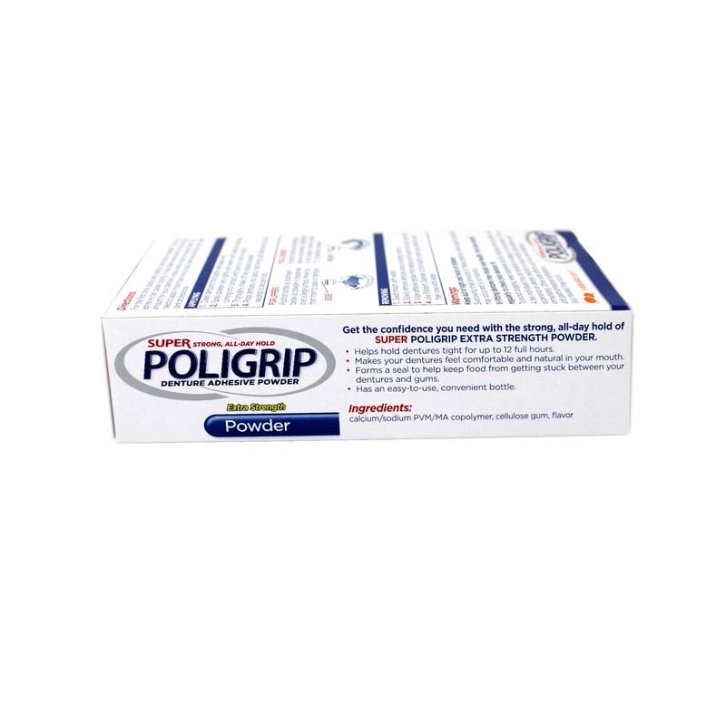 PoliGrip Super Denture Adhesive Powder, Extra Strength 1.6 oz Container