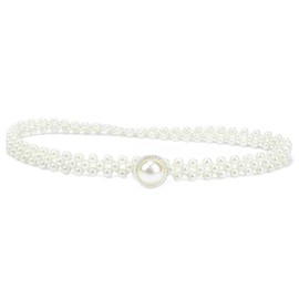 ieron Women Bridal Elastic Pearl Belt Elegant White Beaded Crystal Rhinestone Retro Decorative Waist Belt for Bridesmaid Wedding Dress Gown, 25 Inch- Style 1