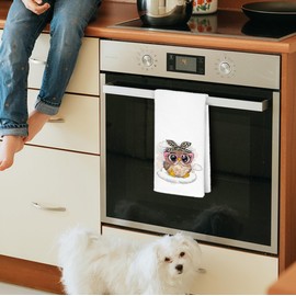 JINYO Trendy Coquette Leopard Bow Owl Kitchen Towels, Owls Lover Gifts for Women Hand Towels for Bathroom Kitchen Decor, Cute Wild Animal Owl Decorative Dish Tea Towels, 16x24 Inch